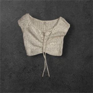 Chic White Lace-Up Crop Top Sweater